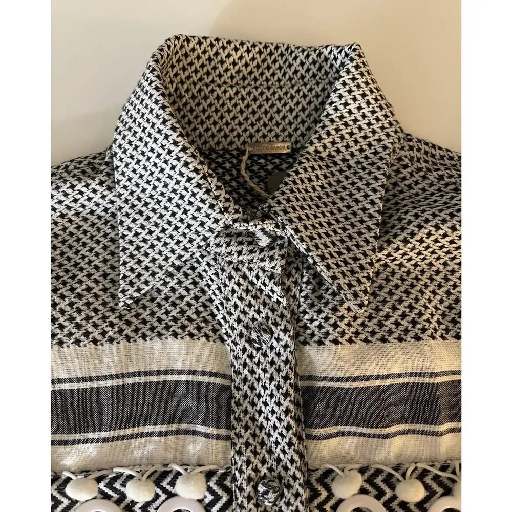 DoDo Bar Or Cotton Button Up Shirt Dress w Belt Black White Check Size Small New